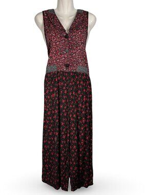 VTG Pellini Boho Ditsy Floral 90s Culotte Jumpsuit Women M Pink Black Sleeveless